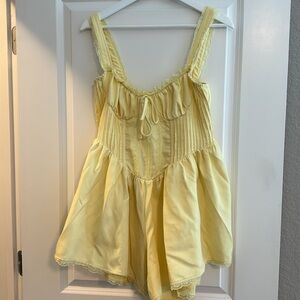 Lemon Woven Corset Lace Trim Romper